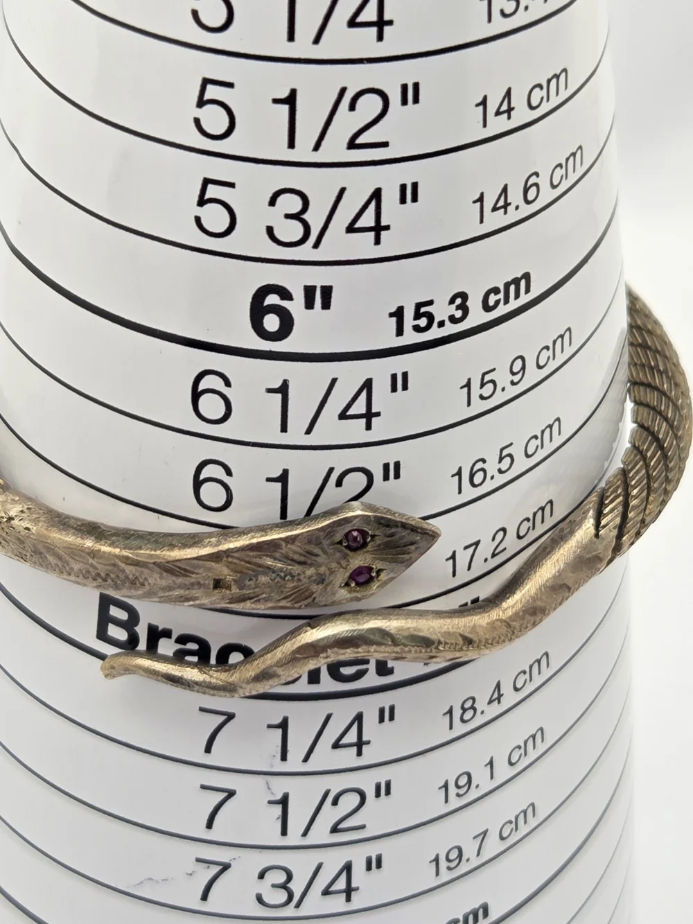 Vintage Sterling Silver Egyptian Revival Snake Bypass Cuff Bracelet Ruby Eyes